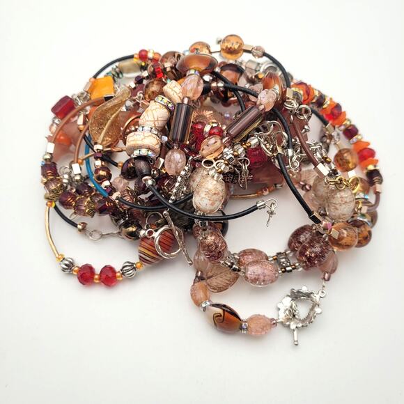 Fall Beaded Bracelet Lot of 21 Handmade Colorful Mixed Beads Wear or Repurpose - Picture 1 of 7